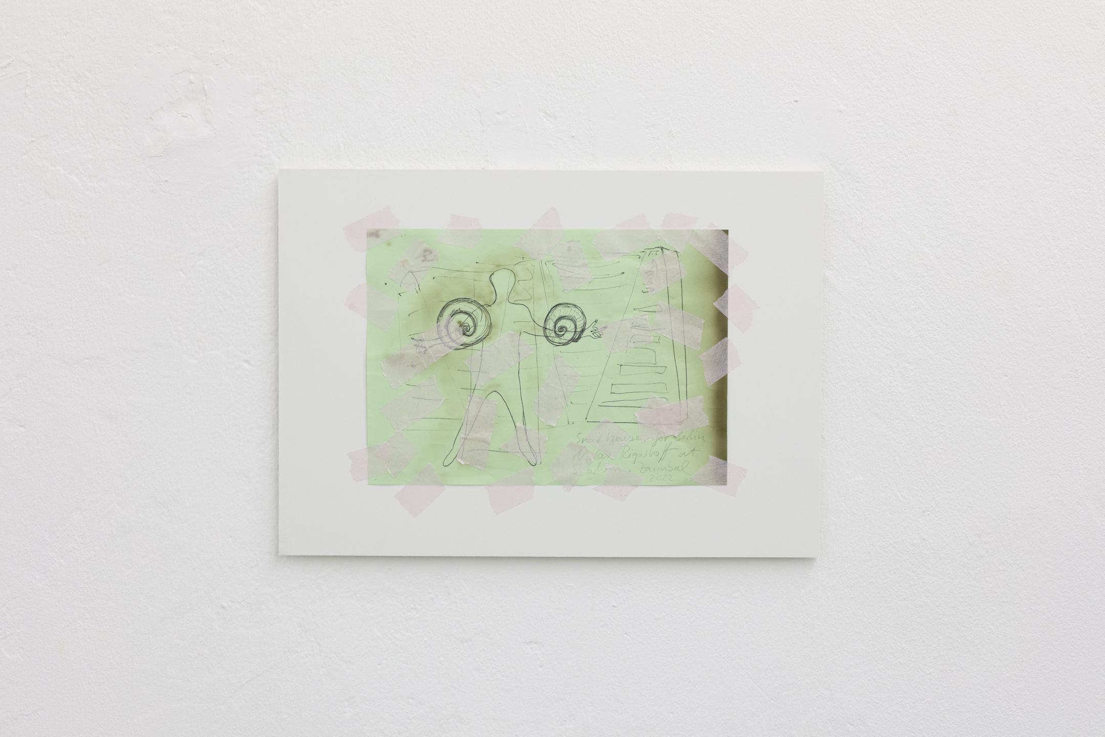 Snail houses for Berlin Niclas Riepshoff at Shahin Zarinbal 2022, 2022, Mixed media on foam board, 31 x 45 x 0.5 cm